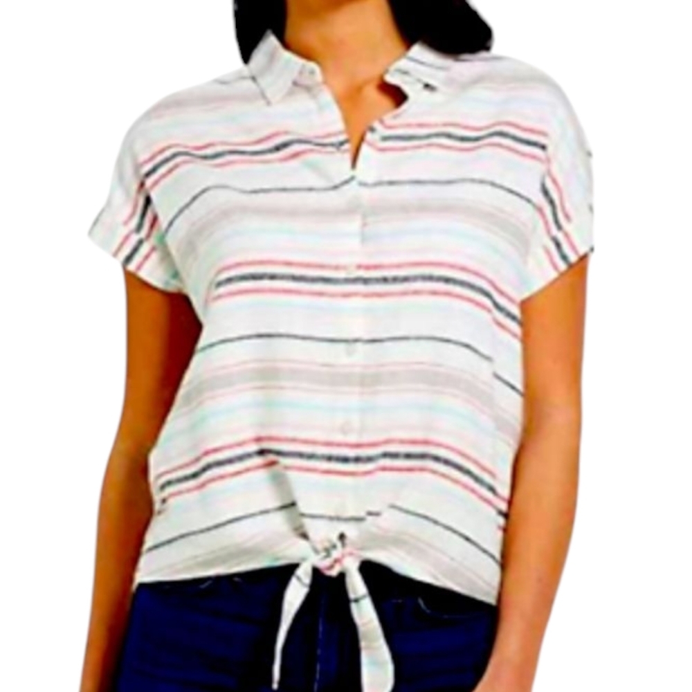 Weatherproof Vintage Washable Linen Tie Front Top/ Shirt Rio Red SZ XXL 18-20 - Picture 2 of 7